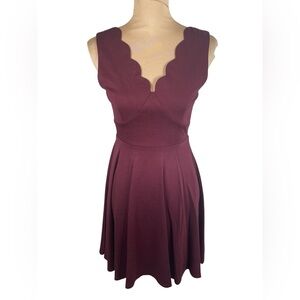 Altar'd State maroon Mini Skater Sleeveless Dress with Scallop V-Neck Small
